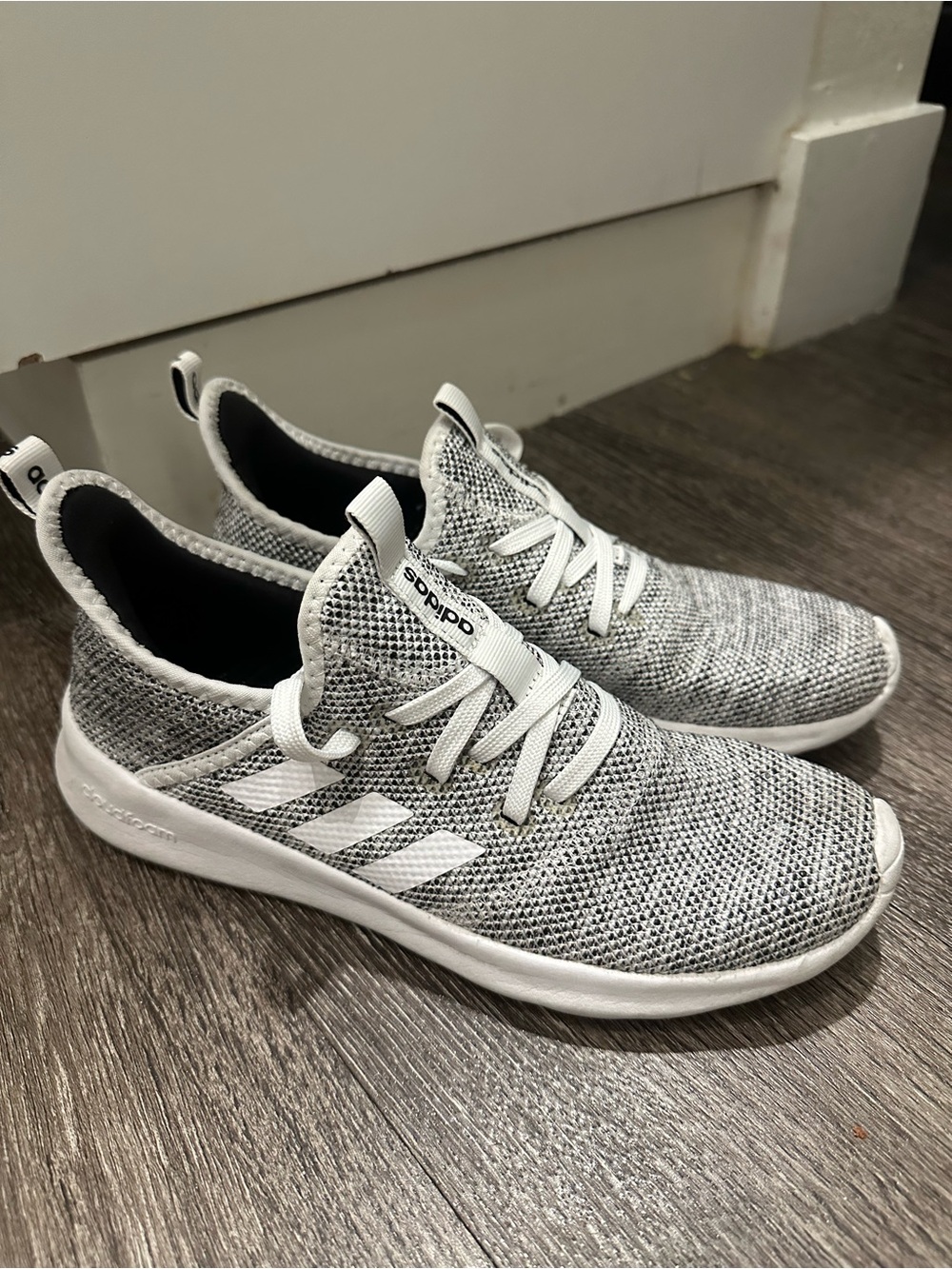adidas Women’s Grey and White Knit Slip-On Sneakers
